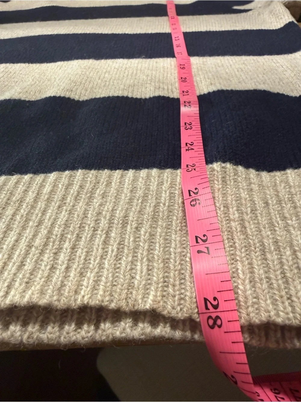 Vintage J Crew 100% Wool Navy and Natural Stripe Crewneck Sweater